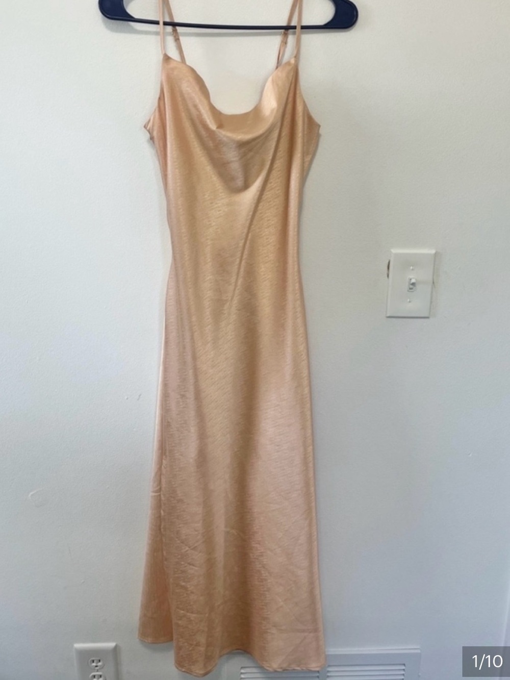 Anthropologie Champagne-Beige Satin Maxi Slip Dress